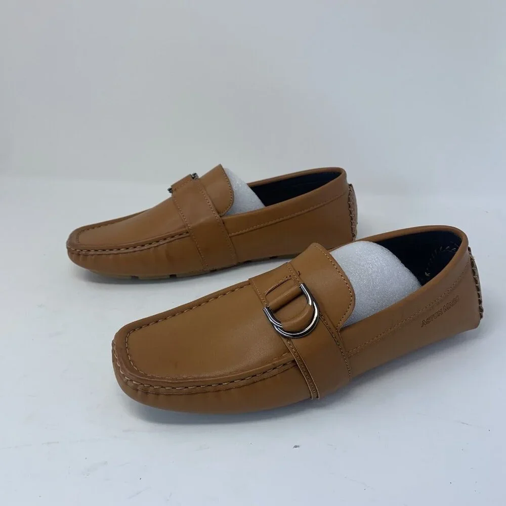 Aston Marc Charter Loafers Men's 9M Tan‎ Side Buckle Casual Slip-on Shoes S0694
